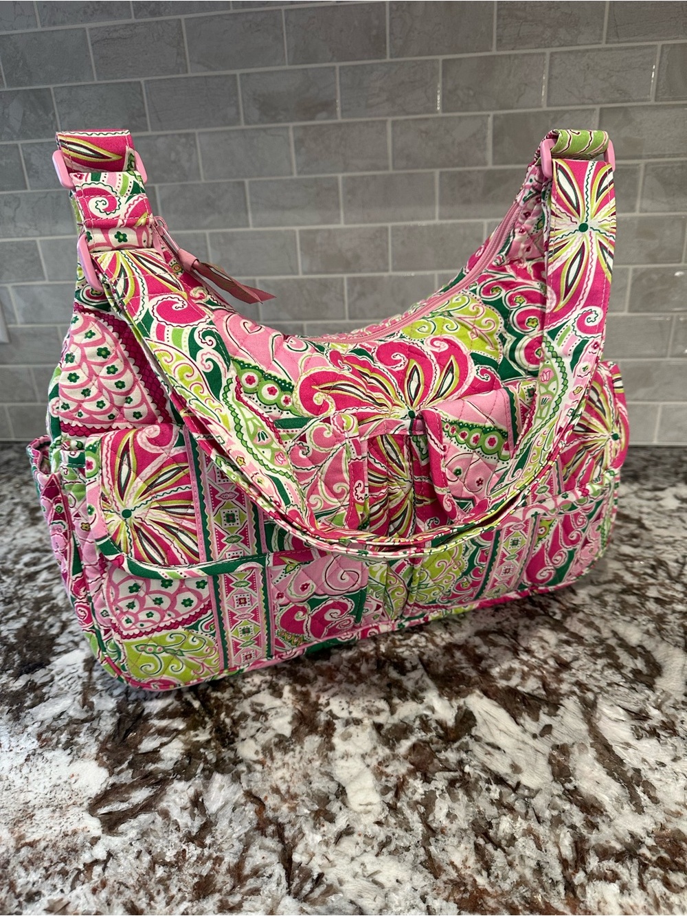 Vera Bradley Retired Pinwheel Pink Cargo Sling Bag Adjustable Shoulder Strap - Picture 8 of 14